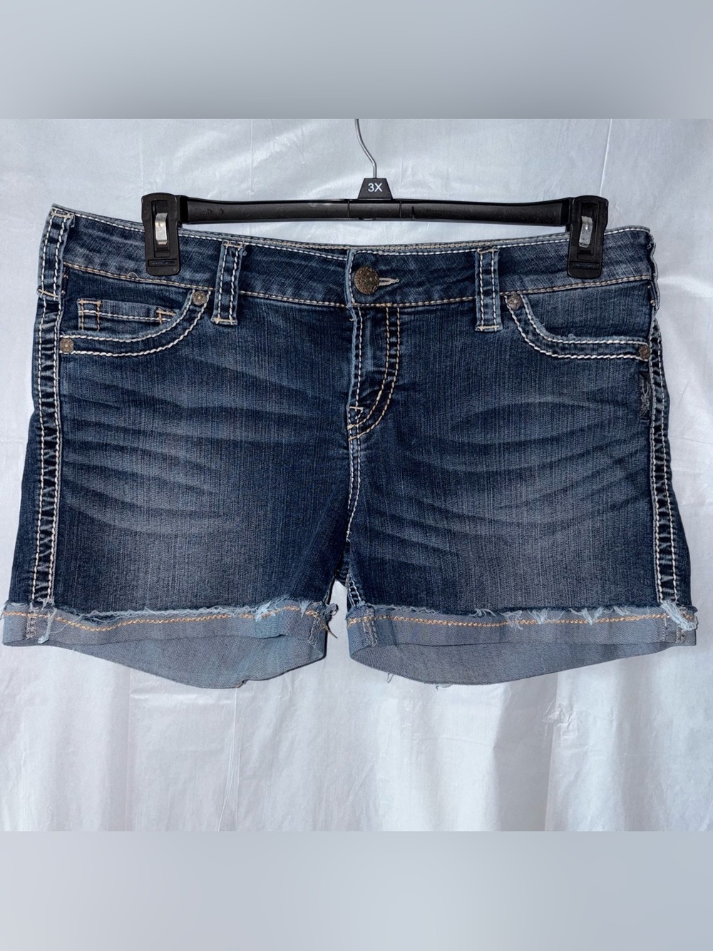 Silver Jeans McKenzie Shorts Sz 34 Cut Off Cuffed Dark Wash Thick Stitch Summer